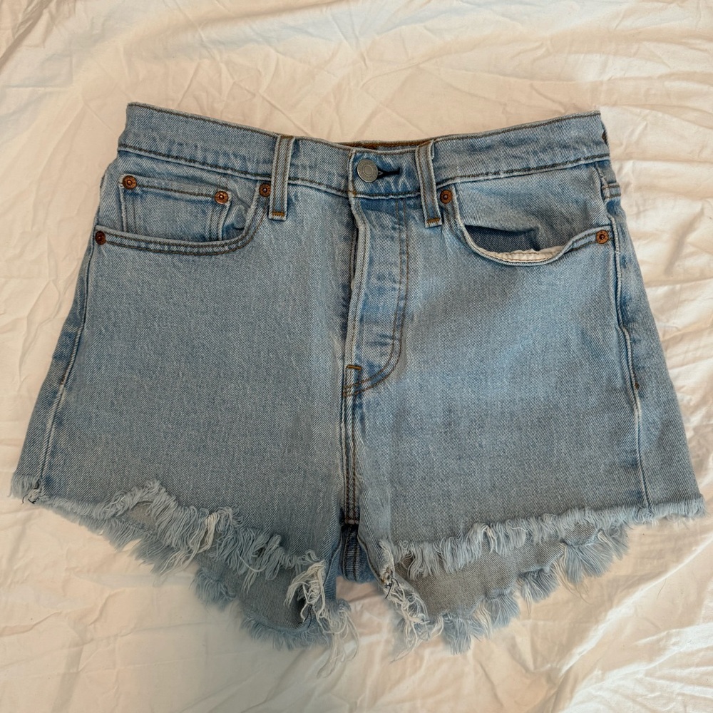 Levi's Light Wash Frayed Hem Denim Shorts
